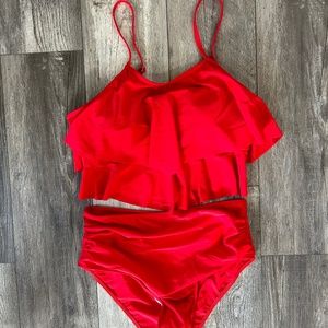 Shein Tankini Set Hanky Hem Flowy Cami & Ruched bottoms